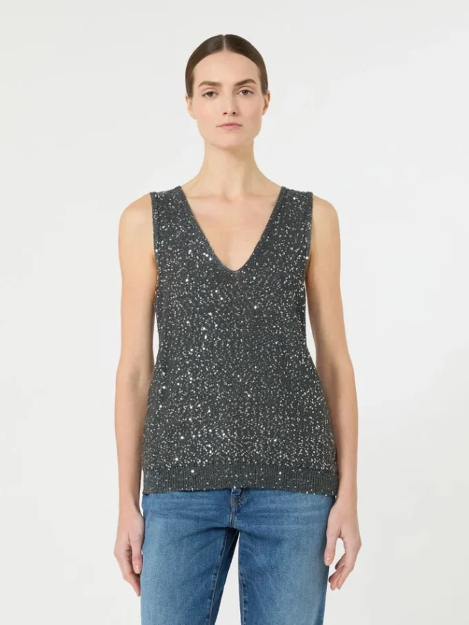 Sleeveless jumper with sequins, dark grey Sleeveless jumper with sequins, dark grey