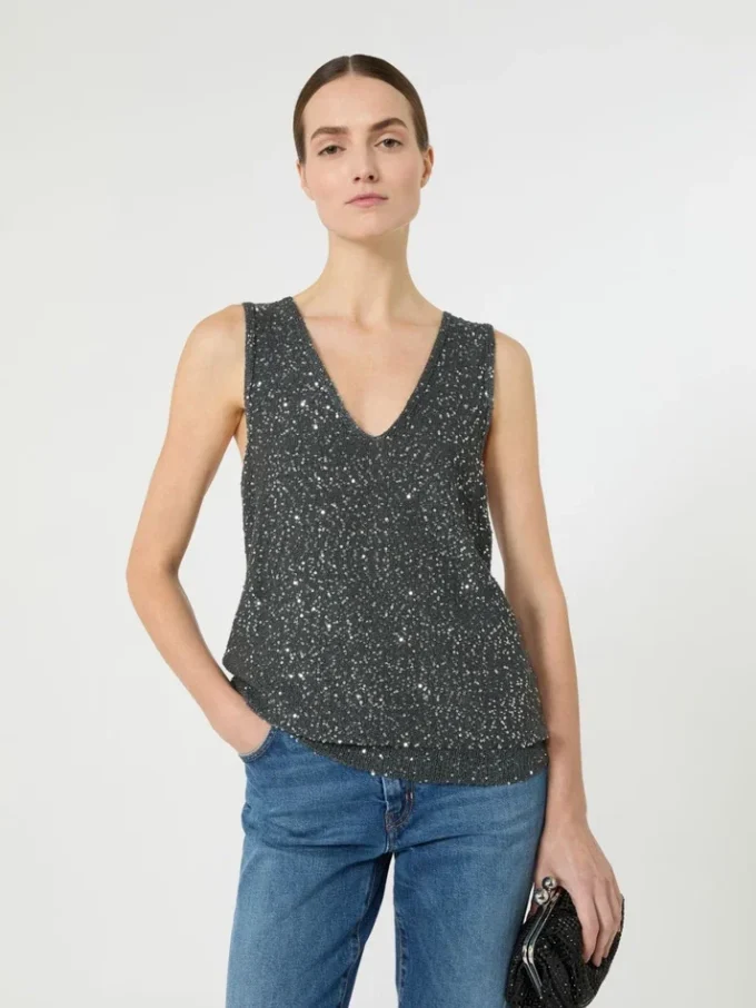 Sleeveless jumper with sequins, dark grey Sleeveless jumper with sequins, dark grey