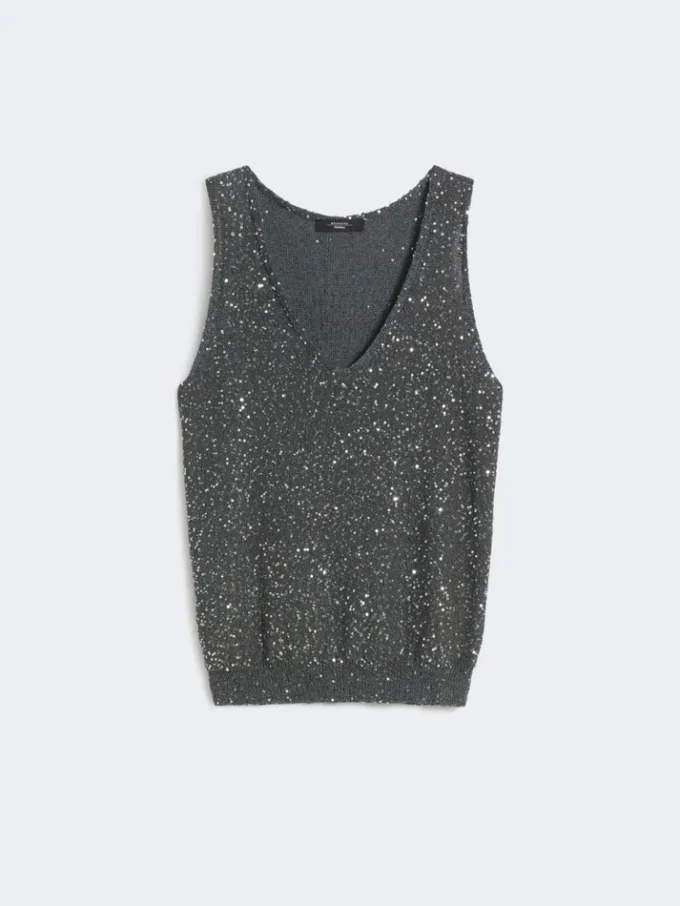 Sleeveless jumper with sequins, dark grey Sleeveless jumper with sequins, dark grey