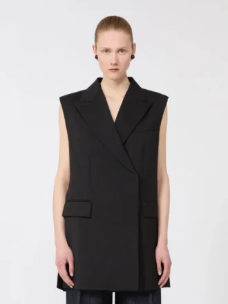 Sleeveless stretch wool blazer, black