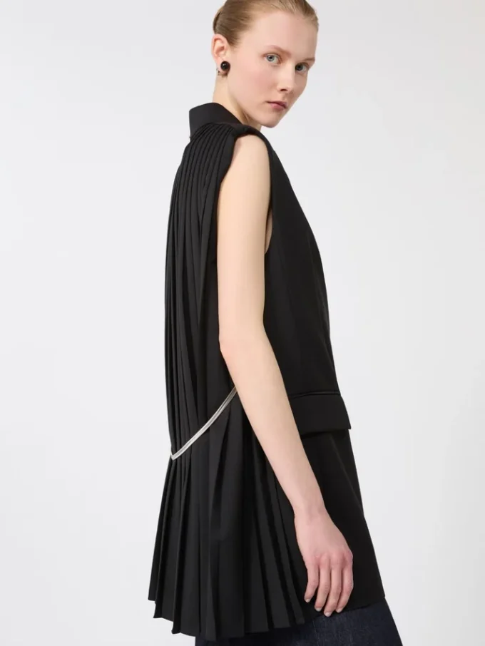 Sleeveless stretch wool blazer, black