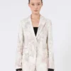 Slim-fit blazer in printed organza and gabardine, white