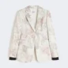 Slim-fit blazer in printed organza and gabardine, white