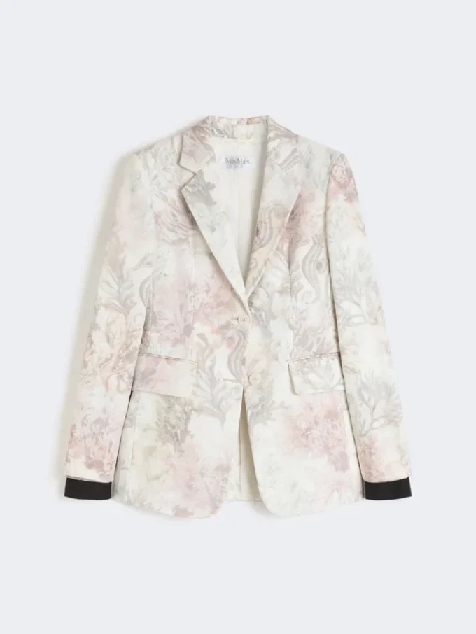 Slim-fit blazer in printed organza and gabardine, white