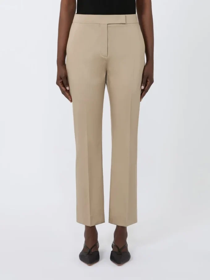 Slim-fit cotton satin trousers, kaki