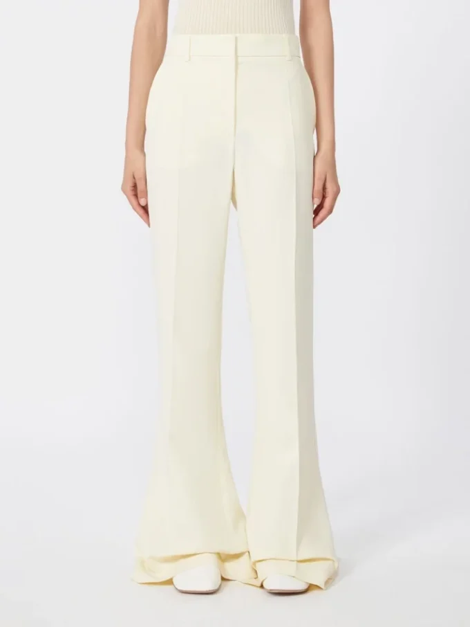 Slim-fit flared trousers in viscose, ivory