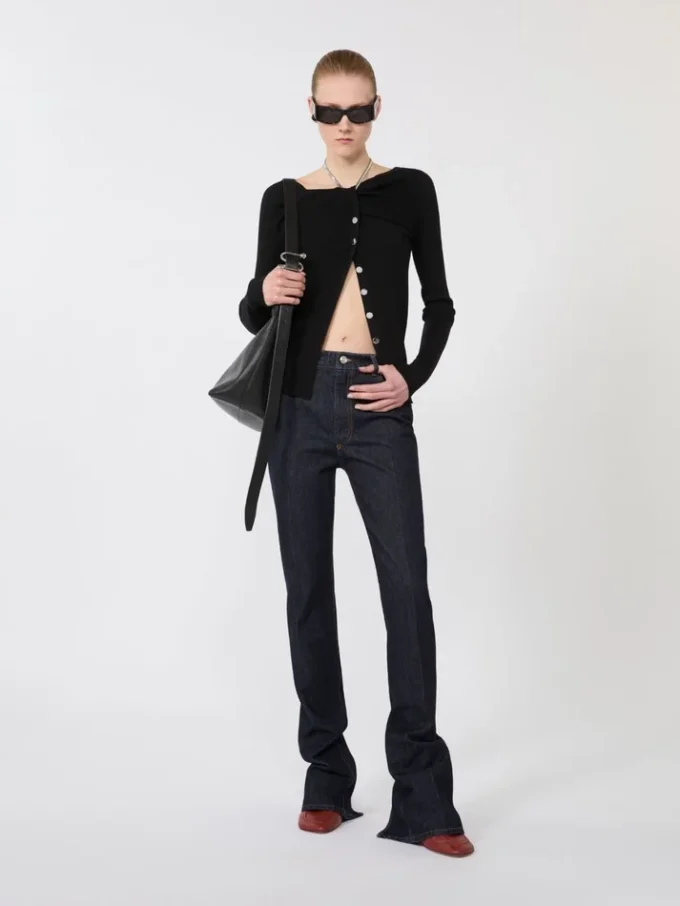 Wool cardigan with chain, black