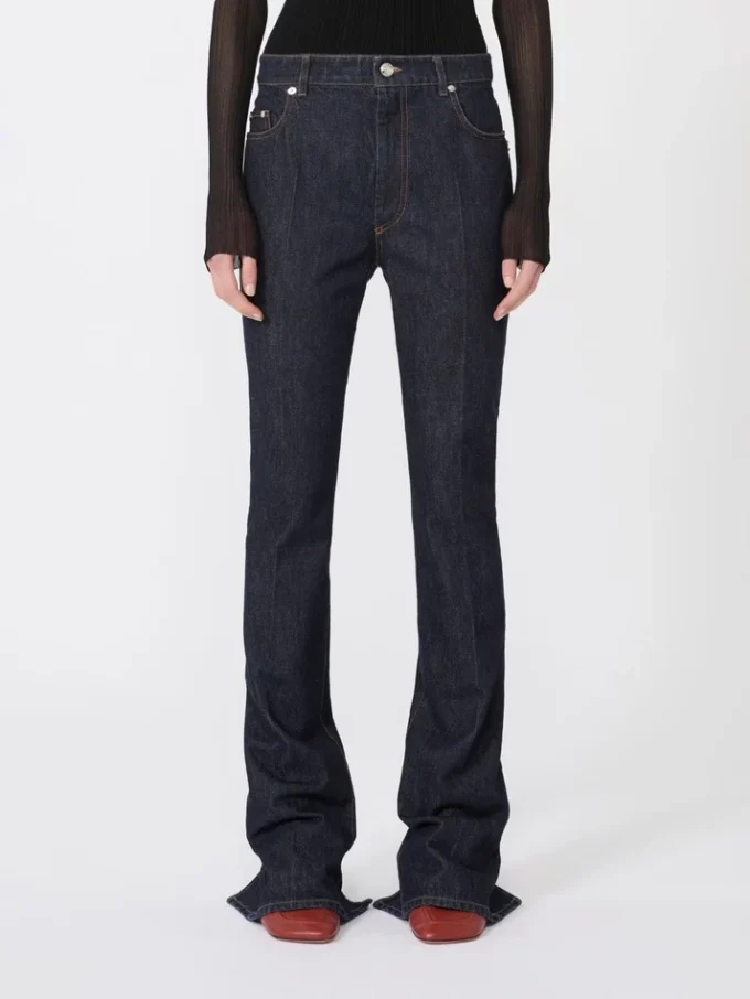 Slim-fit jeans with flared hems, midnightblue