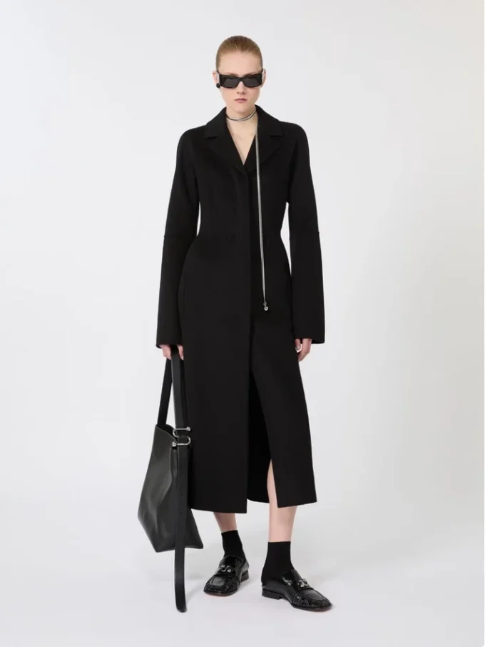 Slim-fit long wool coat, black Slim-fit long wool coat, black