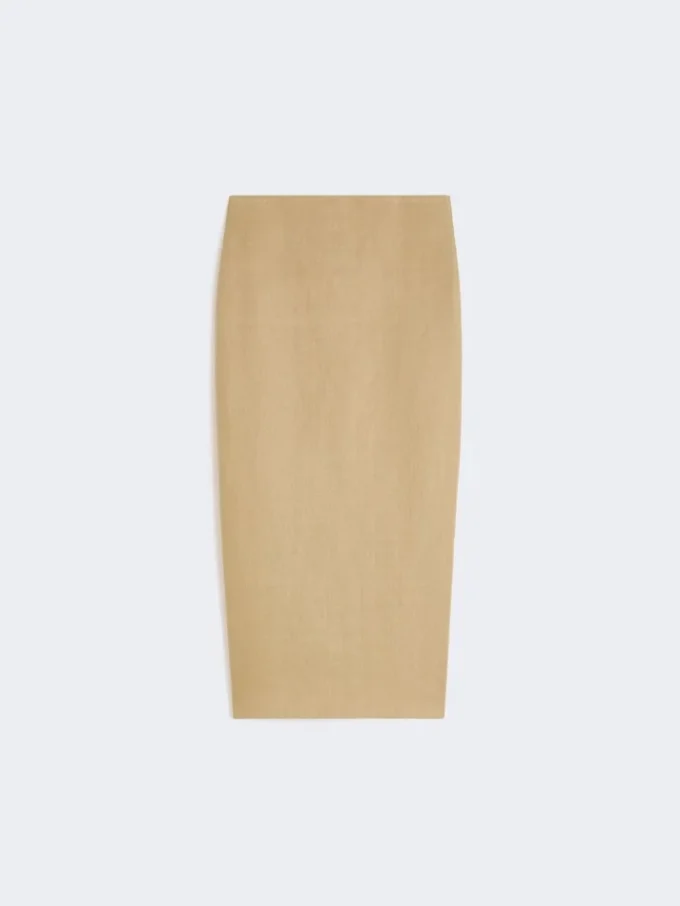 Slim-fit skirt in linen twill, camel