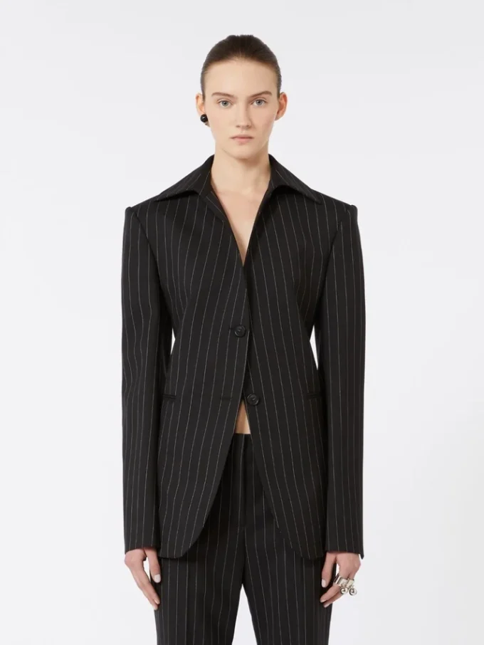 Slim-fit stretch gabardine blazer, black