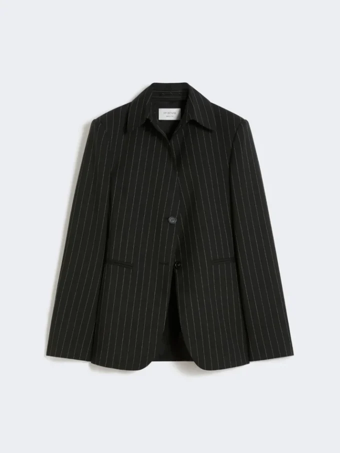 Slim-fit stretch gabardine blazer, black