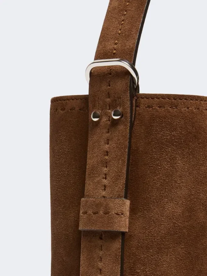 Small archetipo bag in split leather, dark brown