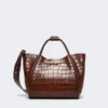 Small crocodile-print leather marine bag, brown