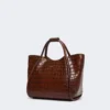Small crocodile-print leather marine bag, brown