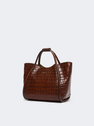 Small crocodile-print leather marine bag, brown