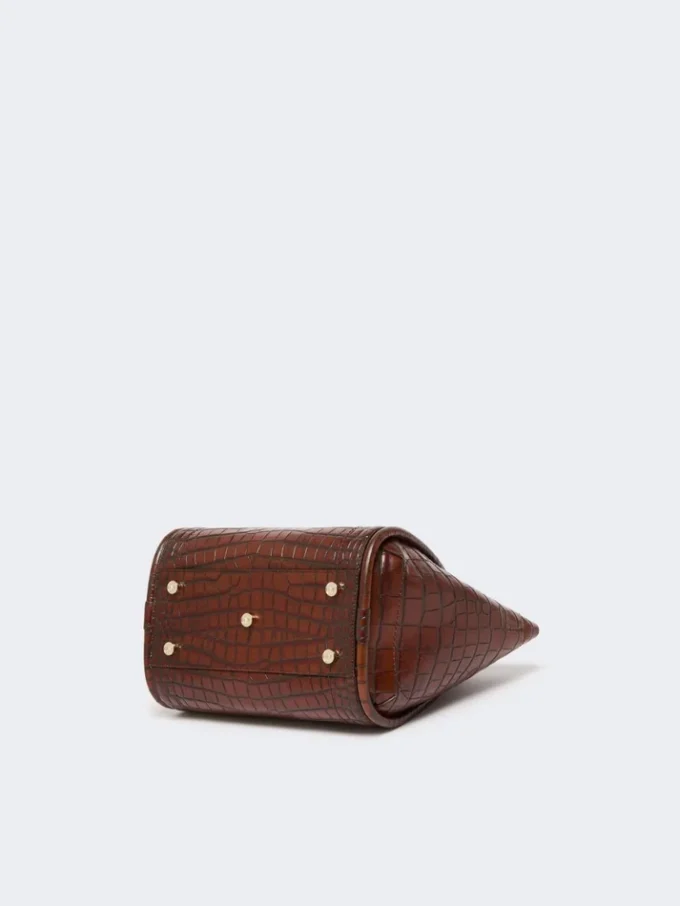 Small crocodile-print leather marine bag, brown