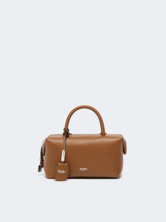 Small natural leather bowler bag, amber brown