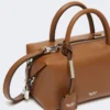 Small natural leather bowler bag, amber brown
