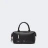 Small natural leather bowler bag, black