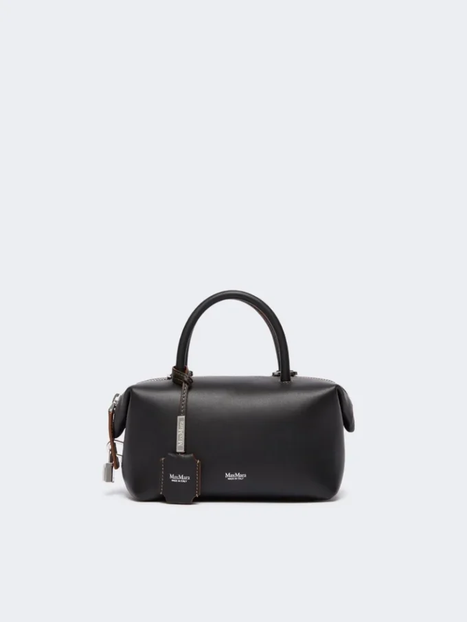 Small natural leather bowler bag, black