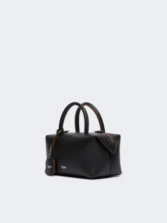 Small natural leather bowler bag, black