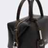 Small natural leather bowler bag, black
