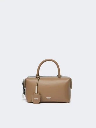 Small natural leather bowler bag, mud