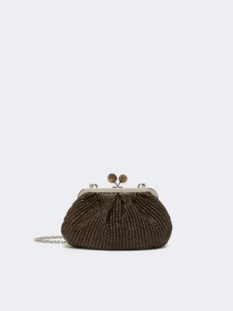 Small raffia-effect pasticcino bag, dark brown