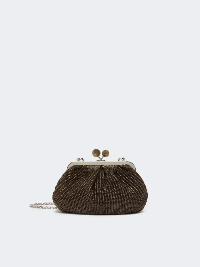 Small raffia-effect pasticcino bag, dark brown