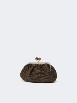 Small raffia-effect pasticcino bag, dark brown