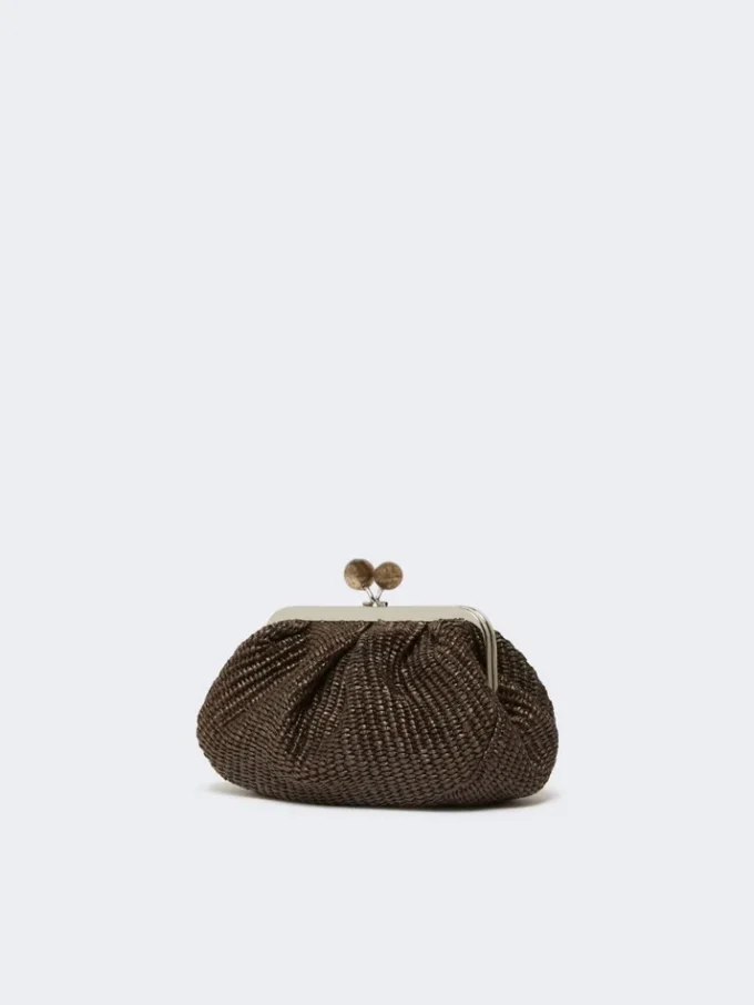 Small raffia-effect pasticcino bag, dark brown