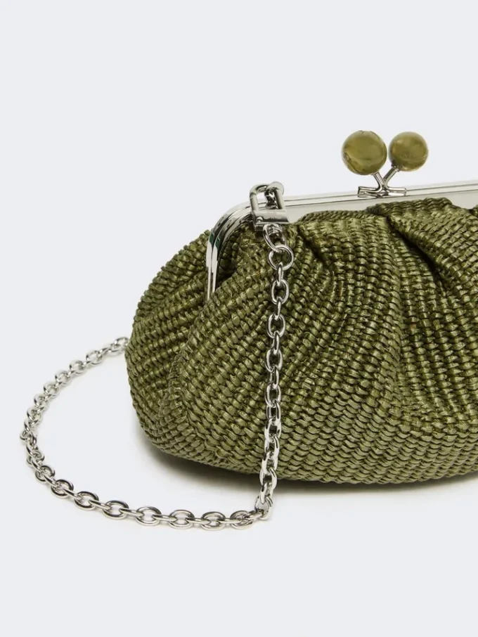 Small raffia-effect pasticcino bag, sage green