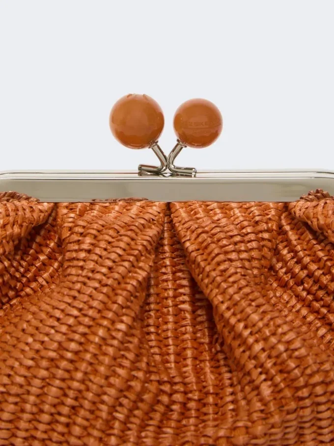 Small raffia-effect pasticcino bag, salmon