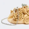 Small raffia-effect pasticcino bag with flowers, beige