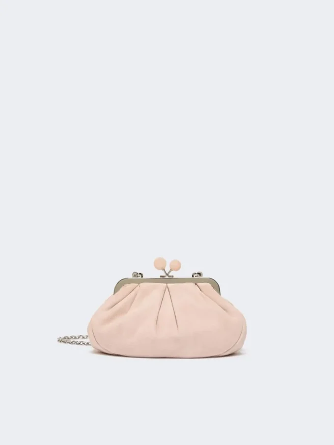 Small suede pasticcino bag, powder