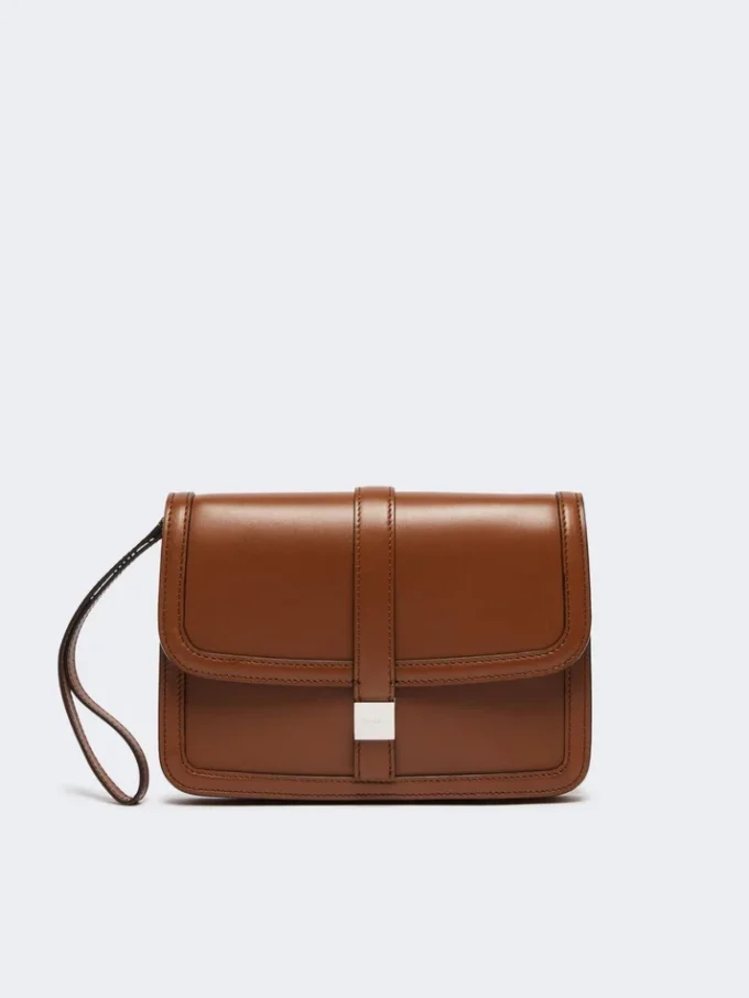 Smooth leather clutch, tobacco