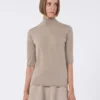Stockinette-stitched wool polo-neck sweater, brown