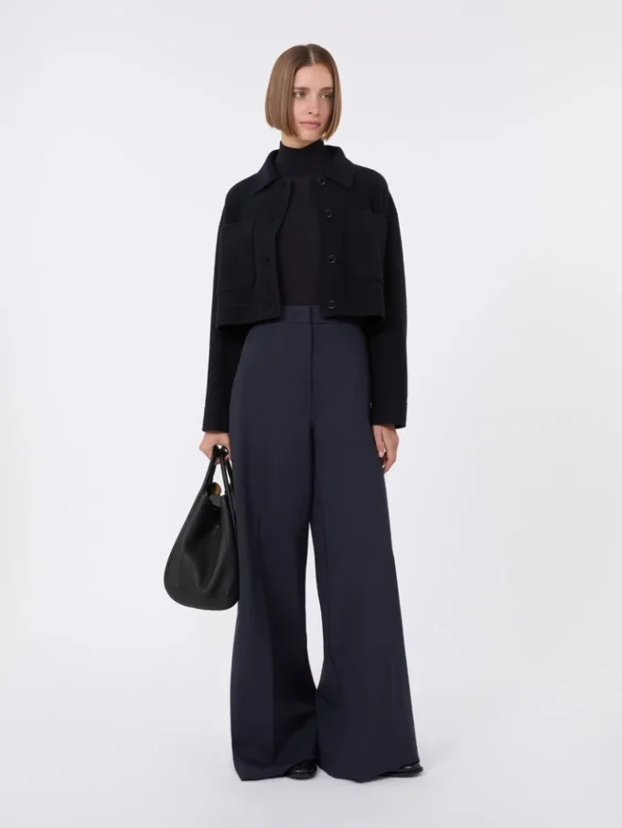 Stockinette-stitched wool polo-neck sweater, ultramarine