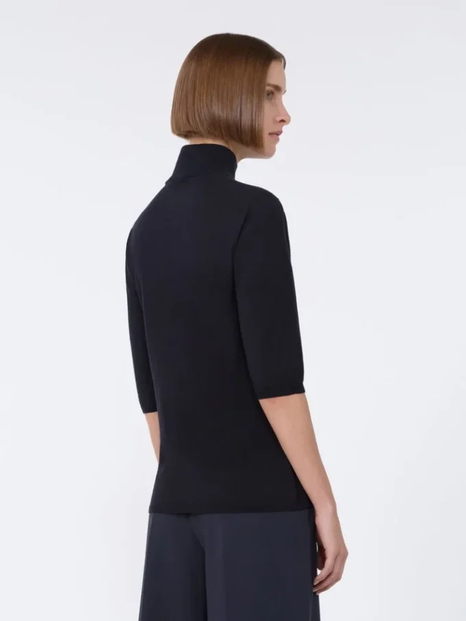 Stockinette-stitched wool polo-neck sweater, ultramarine