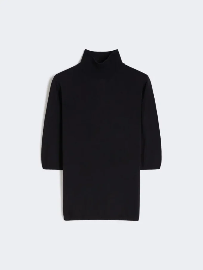 Stockinette-stitched wool polo-neck sweater, ultramarine