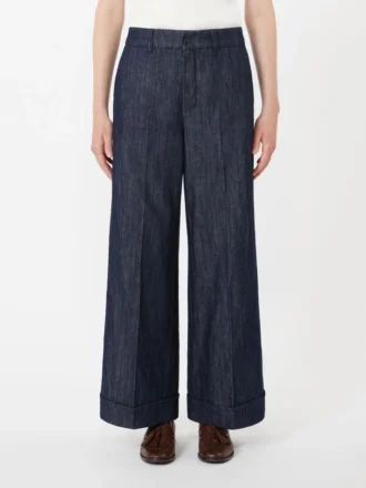 Straight-fit cotton and linen denim trousers, midnightblue