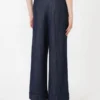 Straight-fit cotton and linen denim trousers, midnightblue