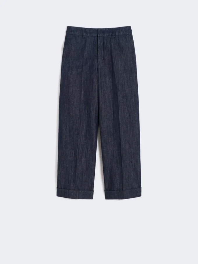 Straight-fit cotton and linen denim trousers, midnightblue