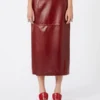 Straight leather skirt, bordeaux