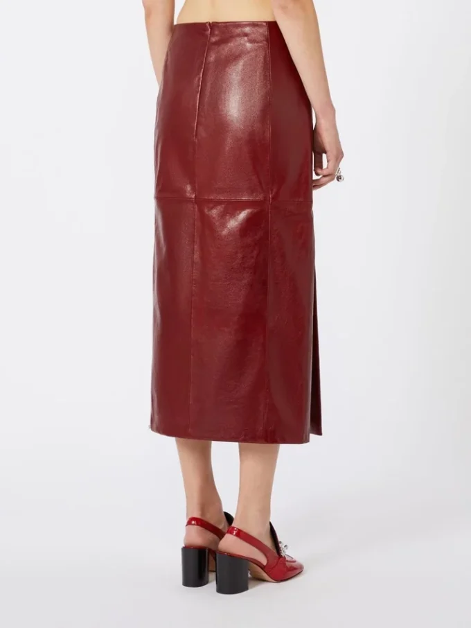 Straight leather skirt, bordeaux