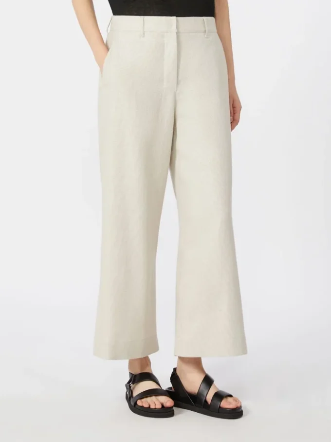 Stretch cotton and linen trousers, ivory