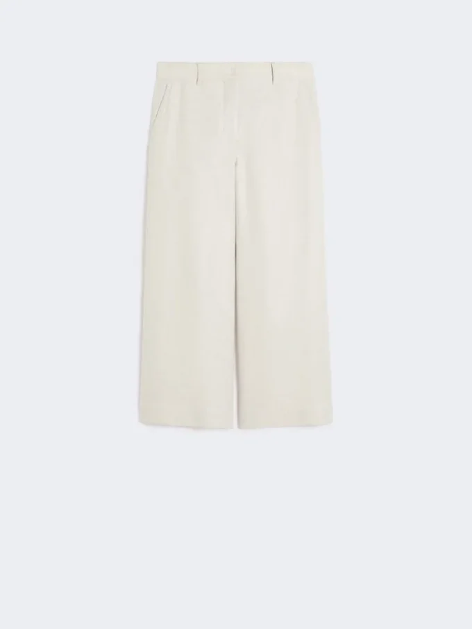 Stretch cotton and linen trousers, ivory