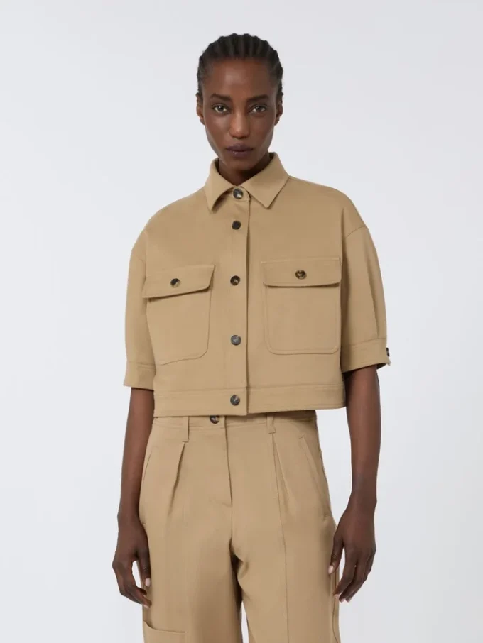 Stretch cotton cropped jacket, sand Stretch cotton cropped jacket, sand