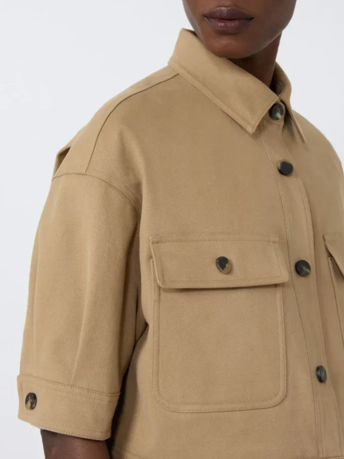 Stretch cotton cropped jacket, sand Stretch cotton cropped jacket, sand